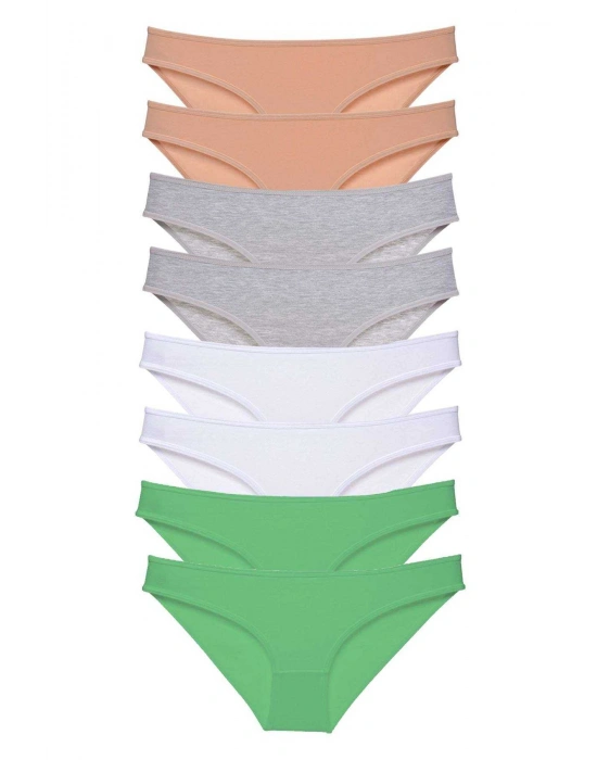 8 adet Süper Eko Set Likralı Kadın Slip Külot Ten Gri Beyaz Yeşil