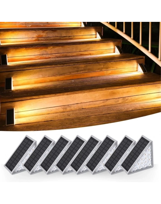 ®  8 Adet Üçgen  Güneş Enerjisi ile Şarj Olan Dış Mekan Solar Basamak Köşe ası