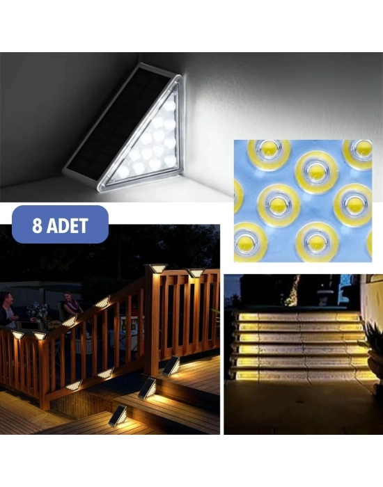 ®  8 Adet Üçgen  Güneş Enerjisi ile Şarj Olan Dış Mekan Solar Basamak Köşe ası
