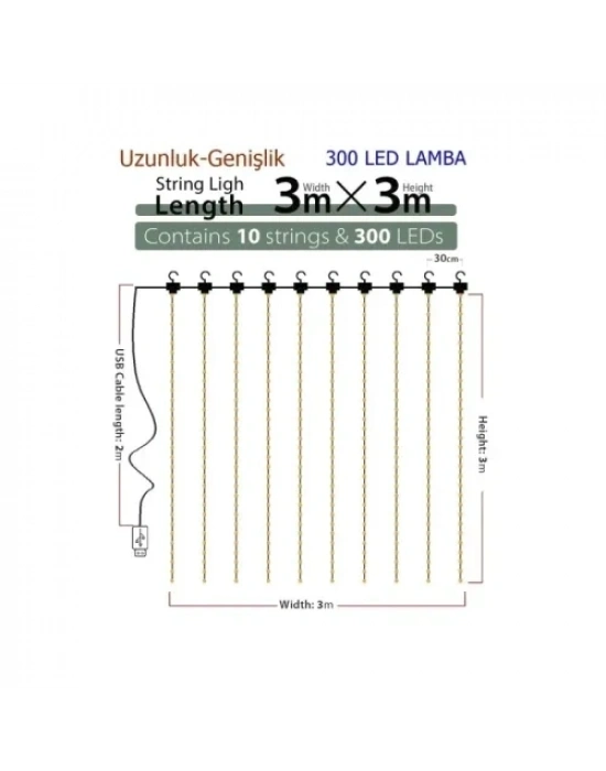 8 Fonksiyonlu Uzaktan Kumandalı Peri Perde Led - 3x3 Metre Günışığı