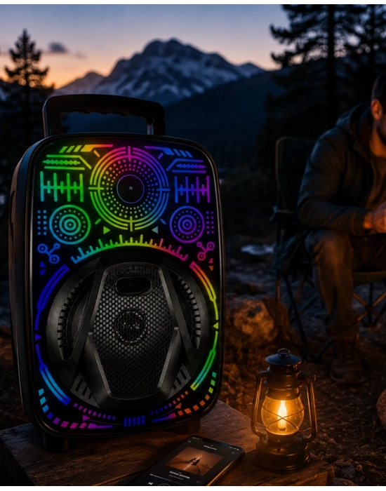 8 İnç Karaoke Hoparlör USB AUX FM Destekli Işıklı Speaker