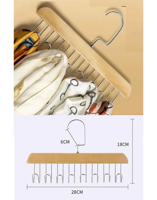 8 Kancalı Askı Çok Fonksiyonlu Ahşap Kemer Kravat Eşarp Dolap Askısı