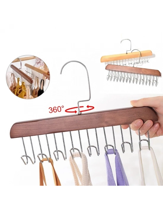 8 Kancalı Askı Çok Fonksiyonlu Ahşap Kemer Kravat Eşarp Dolap Askısı