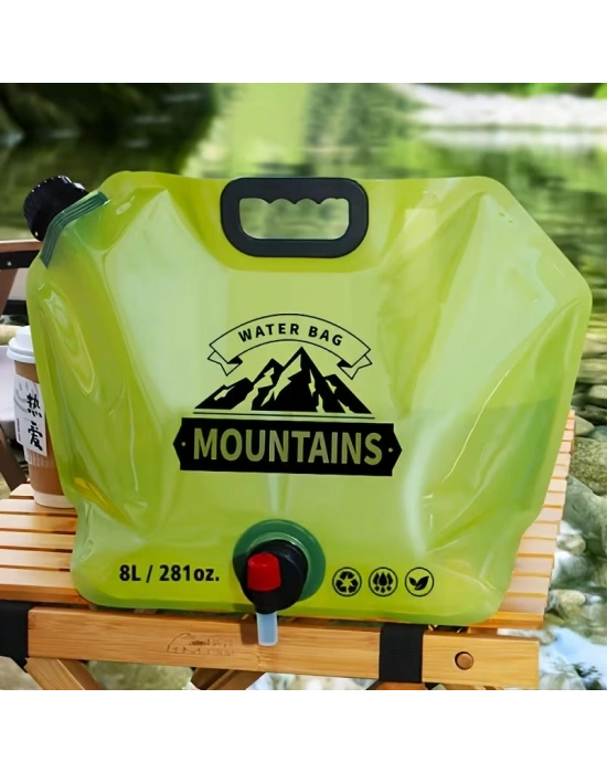 8 Litre Katlanabilir Musluklu Su Kabı - Kamp ve Doğa - Taşıma Kulplu