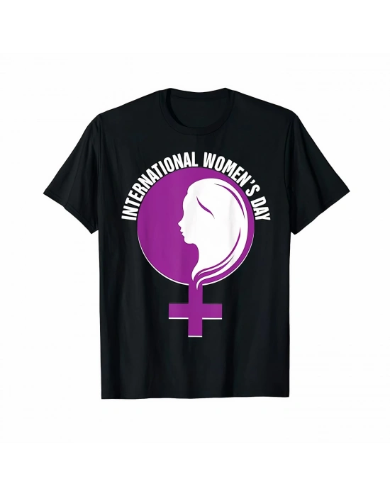 8 Mart Dünya Kadınlar Günü Baskılı Oversize Bisiklet Yaka T-shirt - Siyah