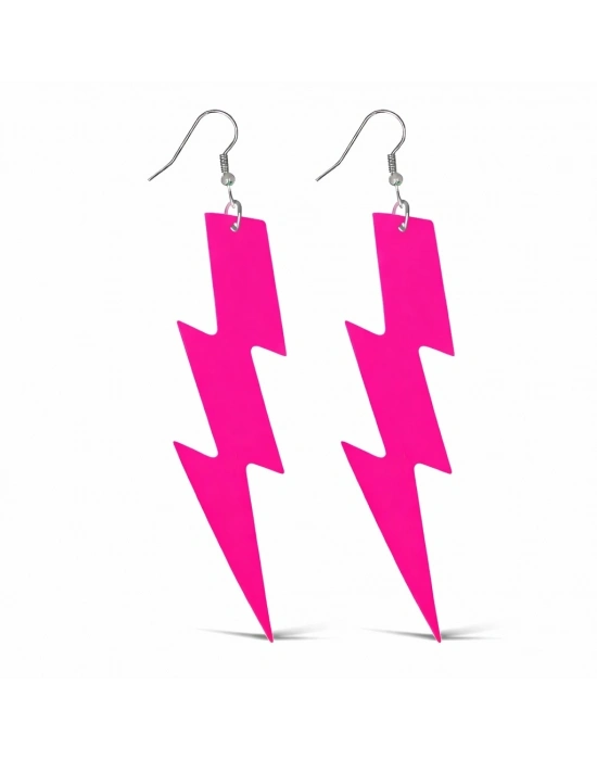 80’ler 90'lar Retro Neon Pembe Şimşek Küpe 10 cm