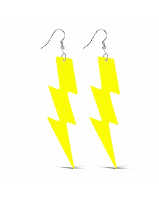 80’ler 90'lar Retro Neon Sarı Şimşek Küpe 10 Cm