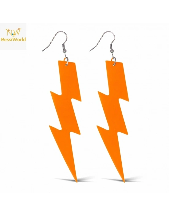 80’ler 90'lar Retro Neon Turuncu Şimşek Küpe 10 cm