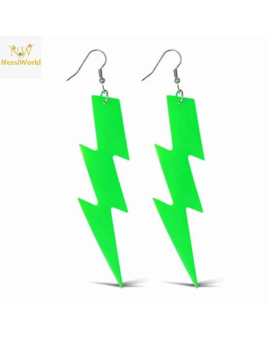 80’ler 90'lar Retro Neon Yeşil Şimşek Küpe 10 cm