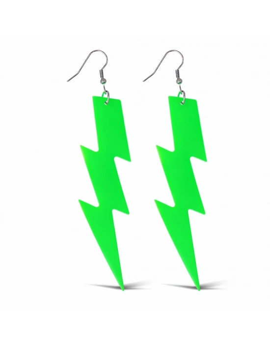 80’ler 90'lar Retro Neon Yeşil Şimşek Küpe 10 Cm