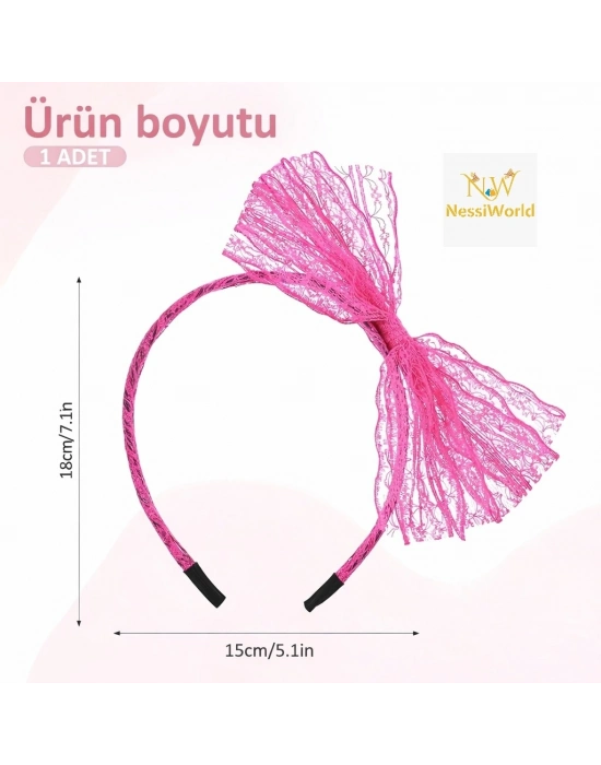 80’ler 90’lar Neon Pembe Dantel Taç Fiyonklu