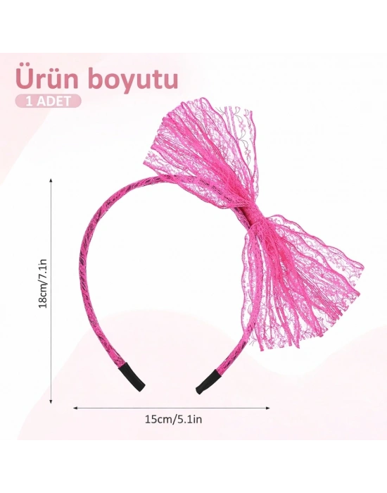 80’ler 90’lar Neon Pembe Dantel Taç Fiyonklu