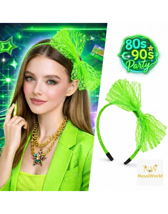 80’ler 90’lar Neon Yeşil Dantel Taç Fiyonklu