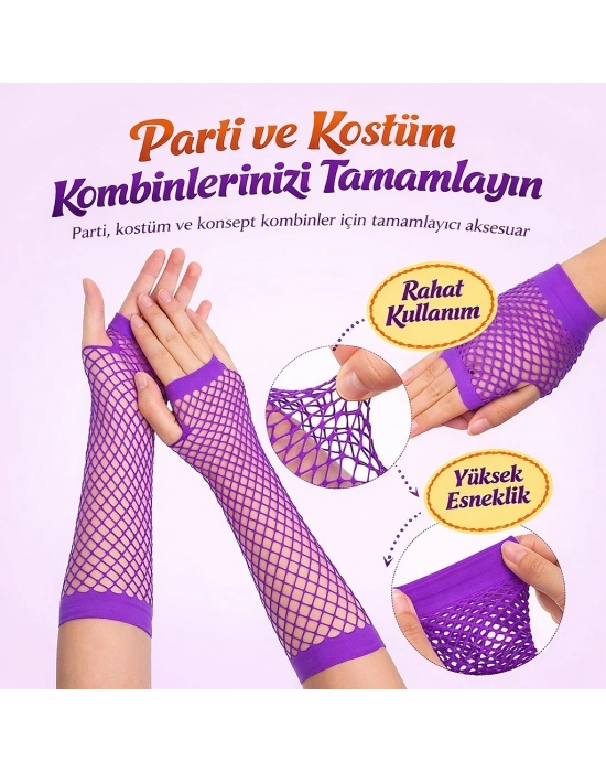 80’ler 90’lar Retro Mor File Parmaksız Eldiven 26 cm