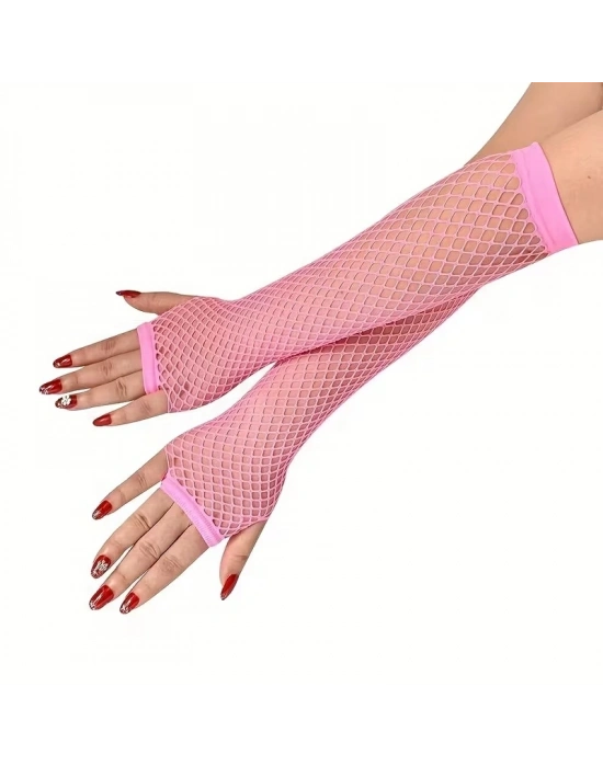 80’ler 90’lar Retro Neon Pembe File Parmaksız Eldiven 26 cm