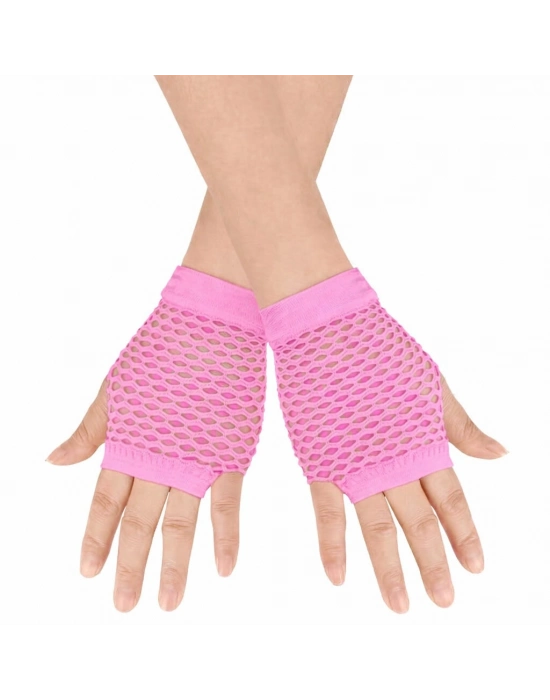 80’ler 90’lar Retro Neon Pembe File Parmaksız Kısa Eldiven 11 Cm