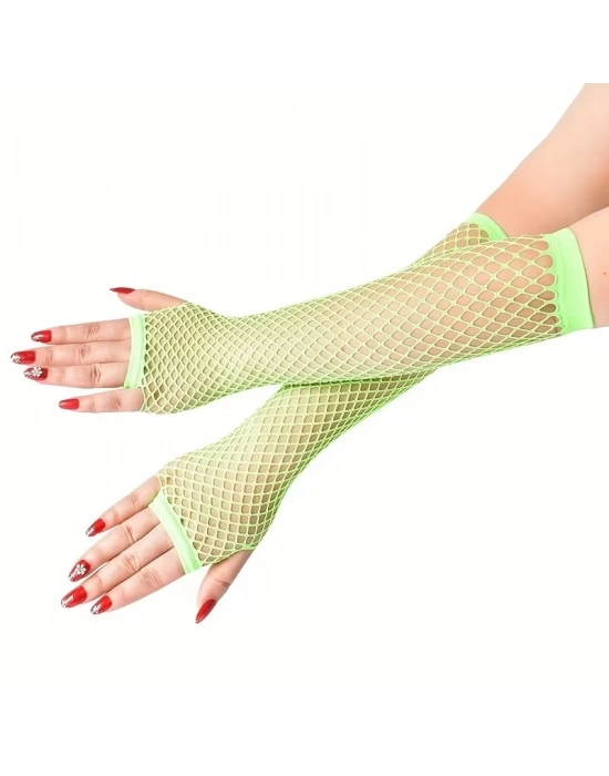 80’ler 90’lar Retro Neon Yeşil File Parmaksız Eldiven 26 cm