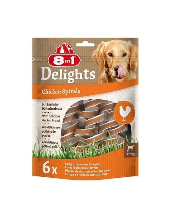 8in1 Delights Smart Spirals Tavuklu Burgu Köpek Ödülü 1 Adet 6x60 Gr