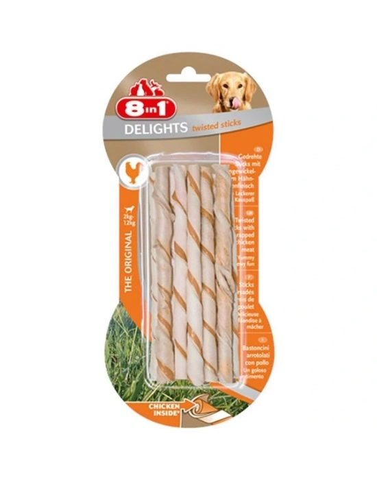 8in1 Delights Twisted Tavuklu Burgu Köpek Kemik Ödülü 1 Adet 10x55 Gr