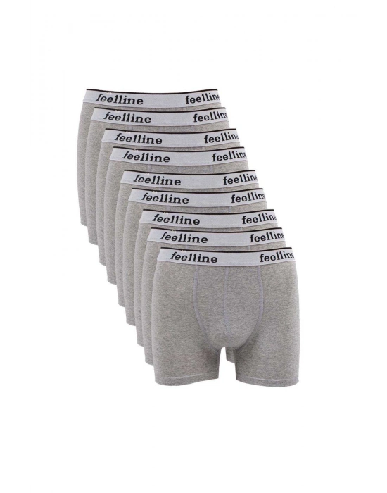 9 adet Feelline Gri Pamuklu Doğal Likralı Erkek Boxer