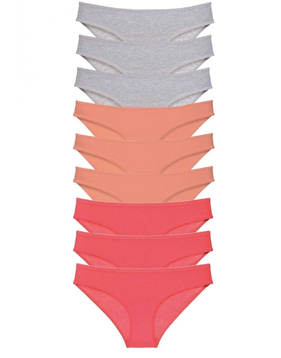 9 adet Süper Eko Set Likralı Kadın Slip Külot Gri Pudra Fuşya