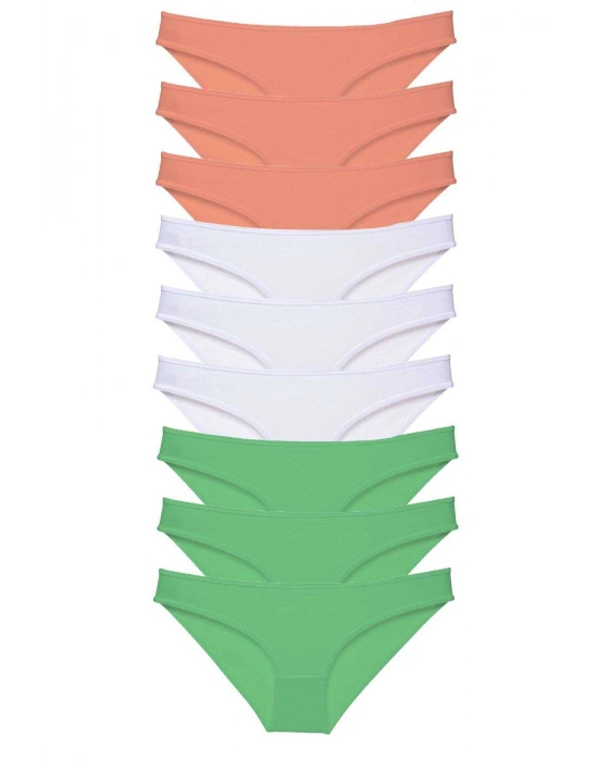 9 adet Süper Eko Set Likralı Kadın Slip Külot Pudra Beyaz Yeşil