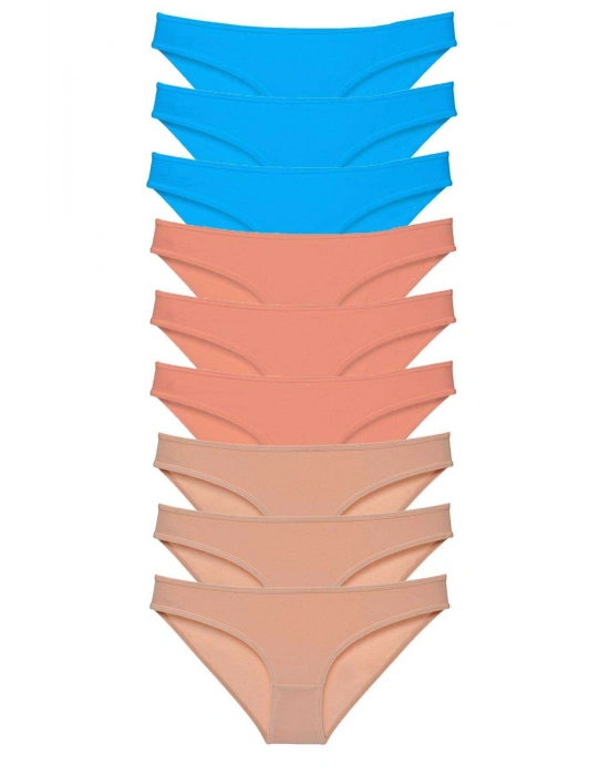 9 adet Süper Eko Set Likralı Kadın Slip Külot Pudra Ten Mavi