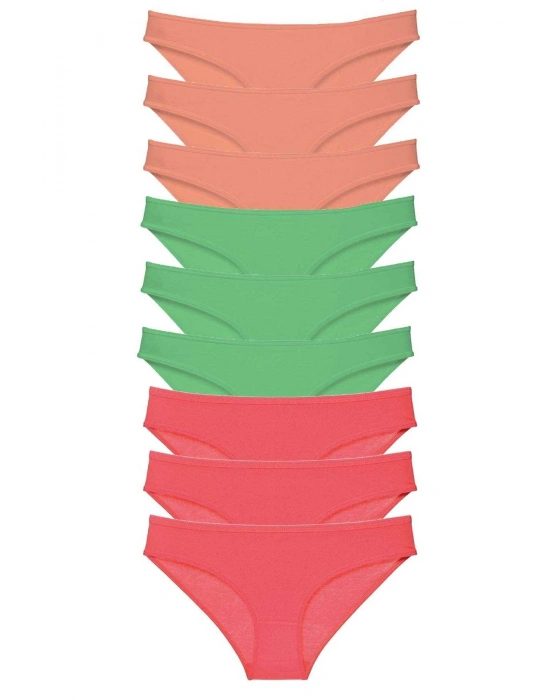 9 adet Süper Eko Set Likralı Kadın Slip Külot Pudra Yeşil Fuşya