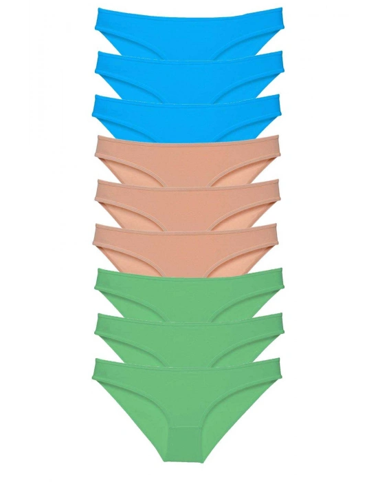 9 adet Süper Eko Set Likralı Kadın Slip Külot Yeşil Ten Mavi
