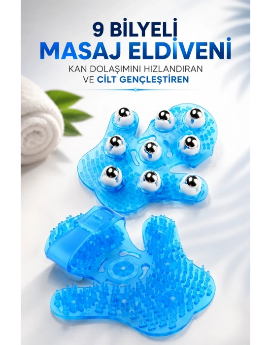 9 BİLYELİ MASAJ ELDİVENİ KAN DOLAŞIMINI HIZLANDIRAN VE CİLT GENÇLEŞTİREN
