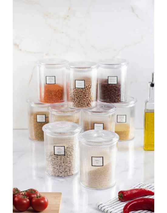 9lu Barok Yuvarlak Büyük Kavanoz Seti & Saklama Kabı & Erzak Kabı (9*2000 ML)