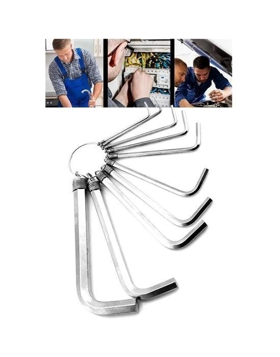 9 Parça Çelik Alyan Seti Kısa Düz Köşe Alyan Anahtar Takımı