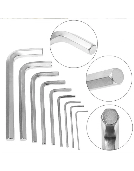 ® 9 Parça Çelik Alyan Seti Kısa Düz Köşe Alyan Anahtar Takımı