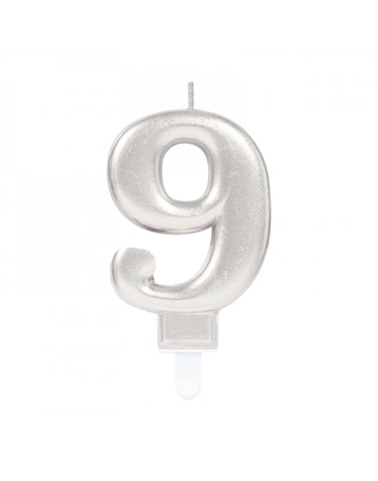 9 Rakam Mum Gümüş Renk
