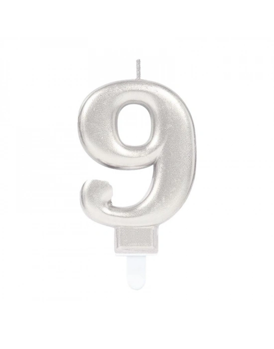 9 Rakam Mum Gümüş Renk