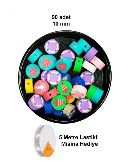 90 Adet 10 mm Polimer Kil Fimo Boncuk Takı Bileklik + 5 Metre Lastikli Misina Hediye - Deniz Temalı