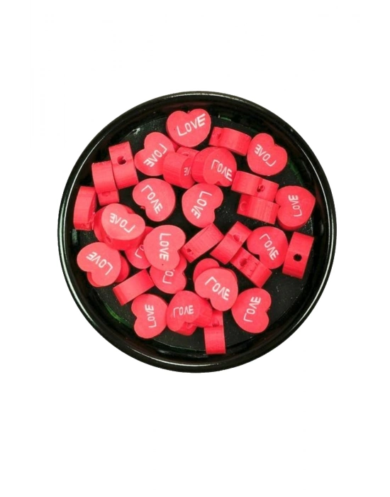 90 Adet 10 mm Polimer Kil Fimo Boncuk Takı Bileklik + 5 Metre Lastikli Misina Hediye - Kalp Love