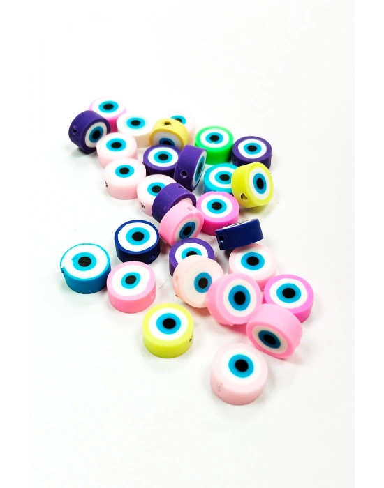 90 Adet 10 mm Polimer Kil Fimo Boncuk Takı Bileklik + 5 Metre Lastikli Misina Hediye - Nazar Boncuğu