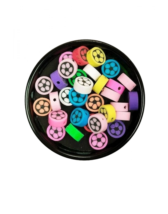 90 Adet 10 mm Polimer Kil Fimo Boncuk Takı Bileklik + 5 Metre Lastikli Misina Hediye - Renkli Çiçek