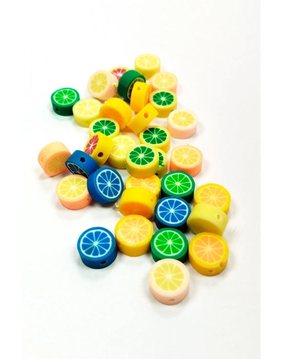 90 Adet 10 mm Polimer Kil Fimo Boncuk Takı Bileklik + 5 Metre Lastikli Misina Hediye - Renkli Limon