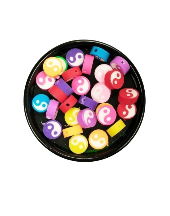 90 Adet 10 mm Polimer Kil Fimo Boncuk Takı Bileklik + 5 Metre Lastikli Misina Hediye - Renkli Yin Yang