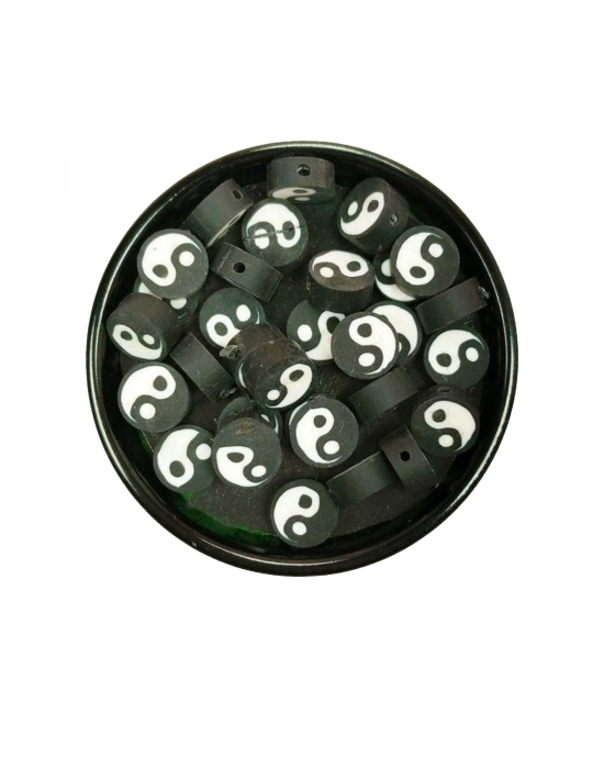 90 Adet 10 mm Polimer Kil Fimo Boncuk Takı Bileklik + 5 Metre Lastikli Misina Hediye - Yin Yang