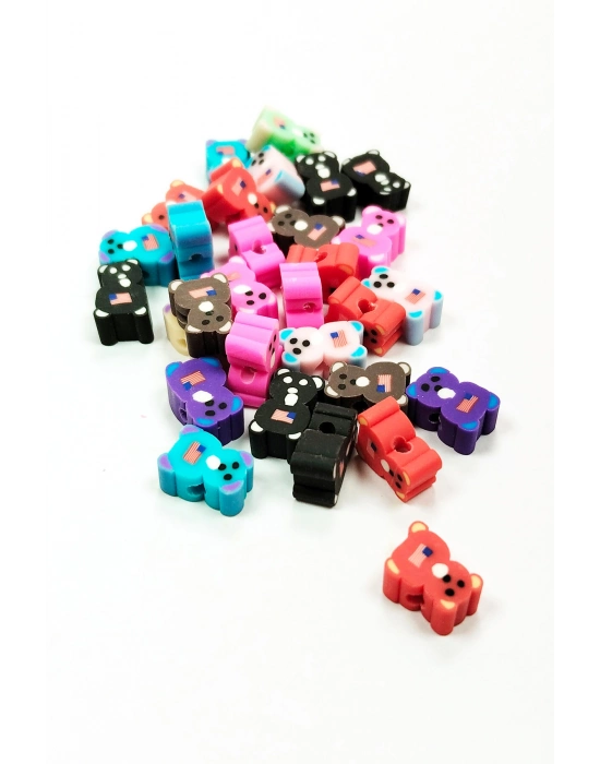 90 Adet 10 mm Polimer Kil Fimo Boncuk Takı Bileklik + 5 Metre Misina Hediye - Ayıcık - Bayrak - Yin Yang