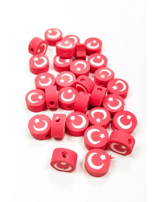 90 Adet 10 mm Polimer Kil Fimo Boncuk Takı Bileklik + 5 Metre Misina Hediye - Ayıcık - Bayrak - Yin Yang