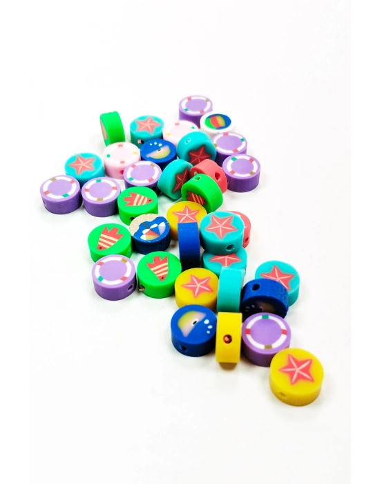 90 Adet 10 mm Polimer Kil Fimo Boncuk Takı Bileklik + 5 Metre Misina Hediye - Deniz - Kalp - Yuvarlak