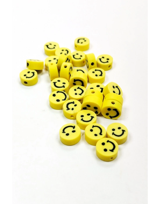 90 Adet 10 mm Polimer Kil Fimo Boncuk Takı Bileklik + 5 Metre Misina Hediye - Smile - Kalp - Nazar