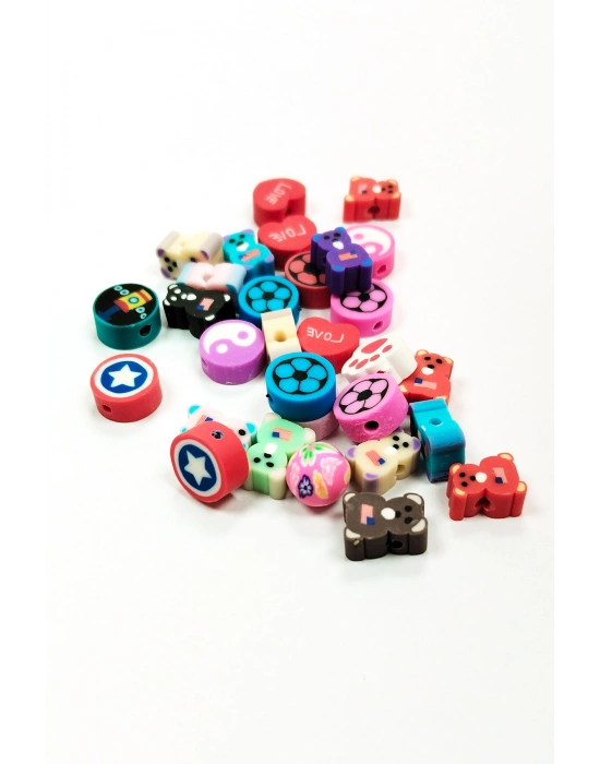 90 Adet 10 mm Polimer Kil Fimo Boncuk Takı Bileklik + 5 Metre Misina Hediye - Yin Yang - Karışık - Limon