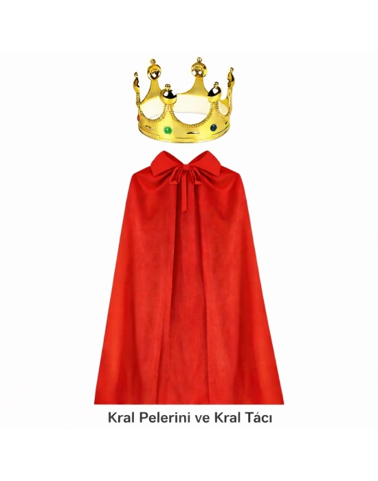 90 Cm Kral Pelerini Ve Altın Kral Tacı Seti
