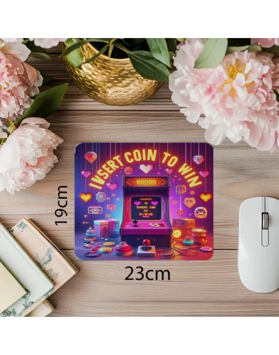 90’lar Oyun Kültürü Mousepad – Insert Coin - 19x23 cm 2 mm Dikdörtgen İthal Baskılı Mouse Pad