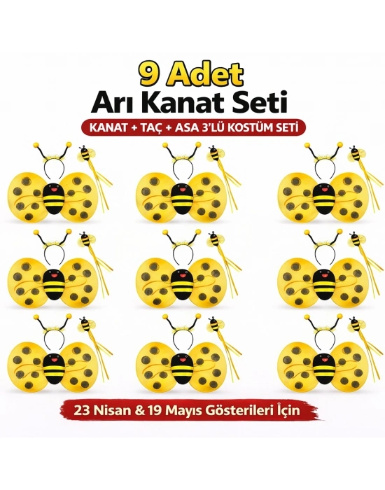 9’lu Arı Kostüm Seti – Kanat Taç Asa